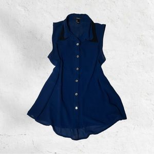 dark blue collared sheer button down tank top